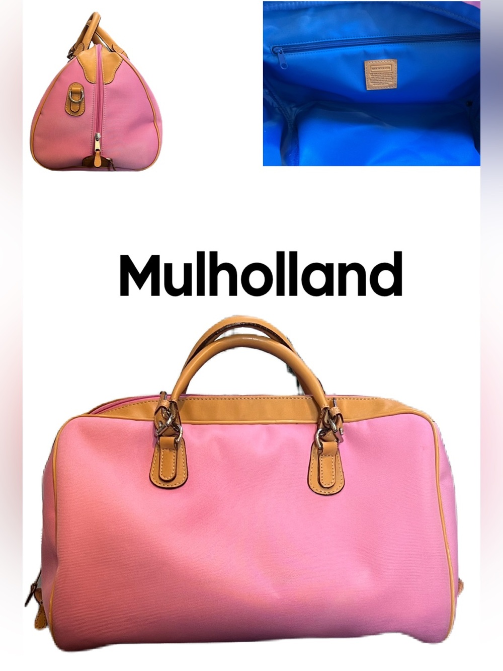 Mulholland Pink & Tan Leather Weekender Bag